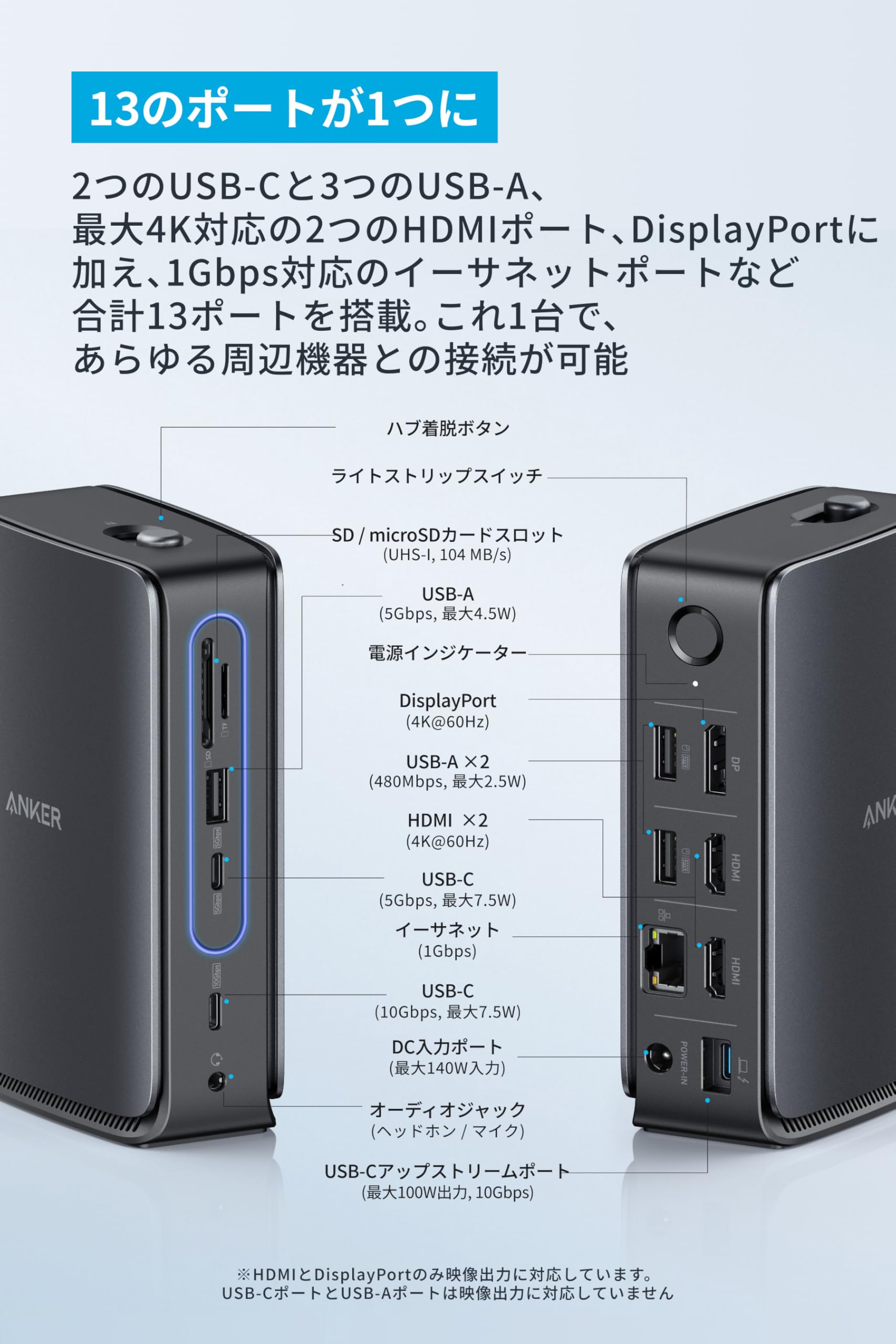 Anker Nano ドッキングステーション (13in1 着脱式USBハブ) Amazon | Anker Nano ドッキングステーション (13-in-1, 着脱式USB-C
